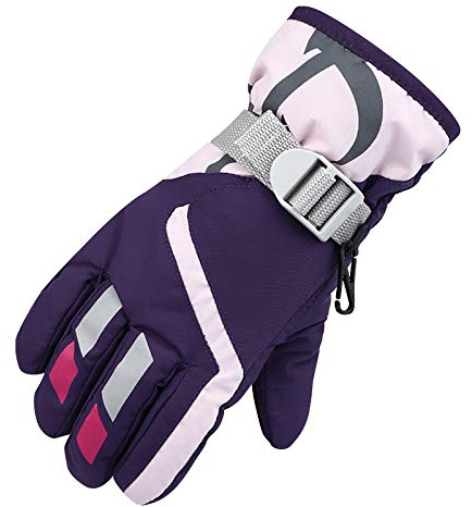 CCOOfhhc Schneehandschuhe für Kinder 4-9 Jahre Jungen Mädchen Winterhandschuhe Verdickt Winterzeit Snowboard Winter Handschuhe Einfarbige Warm Winddichte Sport Skihandschuhe (S Purple, M)