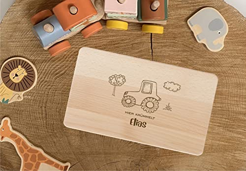 wolga-kreativ Holzbrettchen Frühstücksbrettchen Holzbrett Traktor Geschenk mit Namen Gravur für Mädchen Junge graviert personalisiert Geschenkidee Kinder