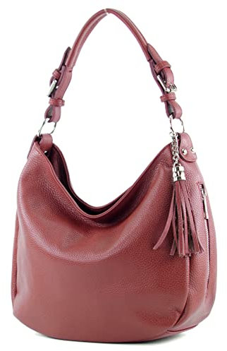 modamoda de T200 Damen Leder Schultertasche Henkeltasche handmade in Italy, Farbe:Purpurrot