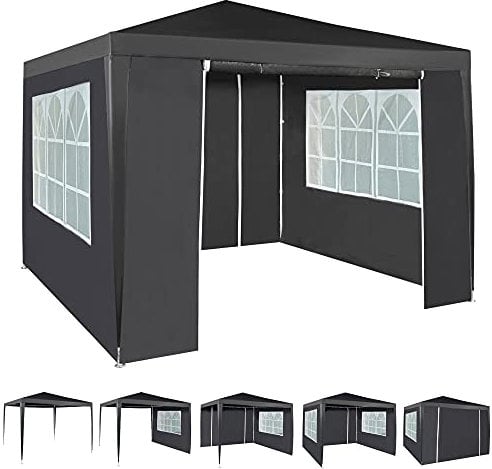 Event Gazebo with 4 Side Panels, Outdoor Waterproof Party Tent Marquee with Coated Steel Frame (Grey, 3X3M)