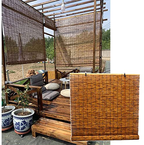 KOOEIN Reed Roller Blinds,light Filtering Blinds,natural Roll Up Window Shades,bamboo Blinds,for Pergola,porch,patio,roman Straw Curtain,retro,customizable,Carbonized-W130xH220cm/51x86.5in