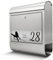 banjado® Briefkasten personalisiert mit graviertem Namensschild in Silber/Briefkasten Edelstahl 38x43x12cm / Briefkasten mit Hausnummer, Namen & Motiv Früher Vogel/Briefkasten mit Zeitungsfach