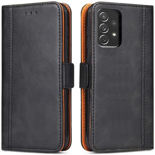 Handyhülle für Samsung Galaxy A13, Leder Handytasche Kartenfach Klappständer Magnetisch Lederhülle für Samsung Galaxy A13 Hülle, Schwarz