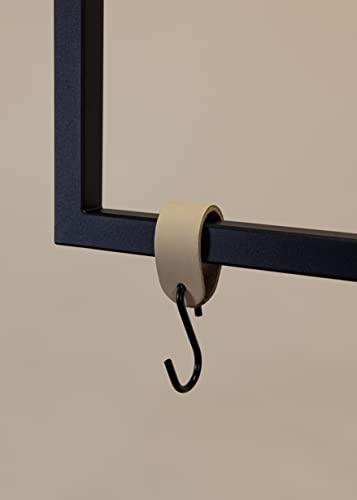 Metallbude Kleiderhaken S-HAKEN - 3er Set in Beige/Schwarz - Modernes Design - Garderobenhaken aus Hochwertiger Lederschlaufe & Stahl - 10 cm