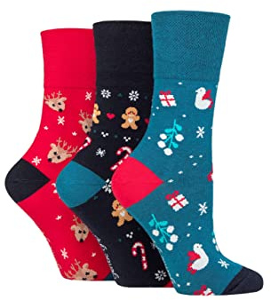 SockShop Gentle Grip Ladies Cotton Christmas Socks Pack of 3