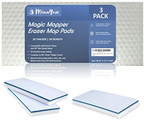 MinnYaso Magic Mopper Sponge Eraser Mop Pad | Compatible with Bona and 18 Wet Mops | 18-inch Magic Sponge Eraser Pad Refill | 3 Pack