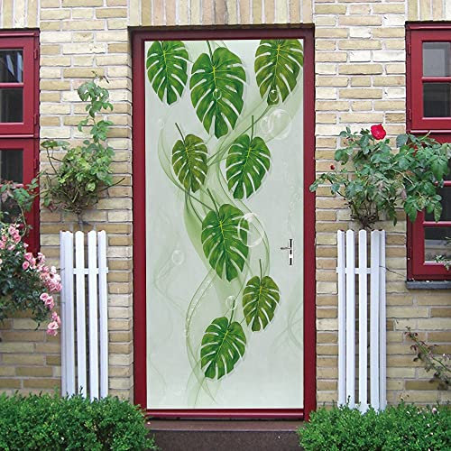 CORYBE Stickers De Porte 3D 40x120cm Vert Feuille Tropical Auto Adhésif Amovible Imperméable Stickers Muraux Pour Salon Chambre Décoration De La Maison