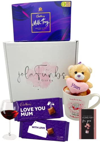 Mothers Day Gifts Sweets Gift Box Of Chocolates Gift Include I LOVE YOU MUM Cadbury Dairy Milk Chocolate Bars, Cadbury Milk Tray Chocolate Box, teddy bear, Mugs & Card