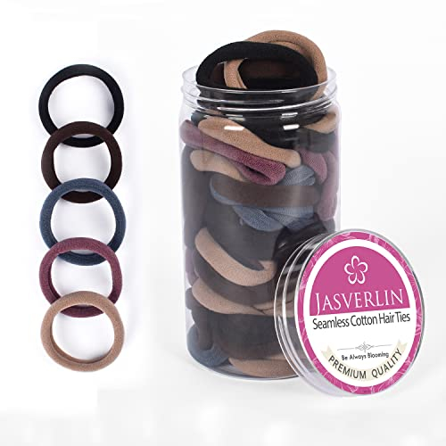 JASVERLIN 100 Stück dunkelbraun keine Beschädigung Haarbänder Baumwolle Pferdeschwanz Halter nahtlose weiche dicke Haare Bands, Zubehör für Frauen Mädchen 1 1/2 Zoll (dunkel neutral)