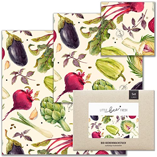 little bee fresh Bio-Bienenwachstücher Starter-Set S/M/L aus Deutschland - hält Lebensmittel natürlich, schön & plastikfrei frisch! Handgemacht aus Bio-Rohstoffen (Gemüse)