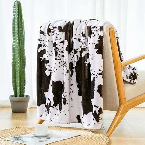 Bnuitland Kuscheldecke mit braunem Kuhmuster, doppelseitige Flanelldecke mit Aufbewahrungstasche, leichte, flauschige Wohndecke für Erwachsene und Kinder, weiche Überwurfdecke für Bett und Sofa