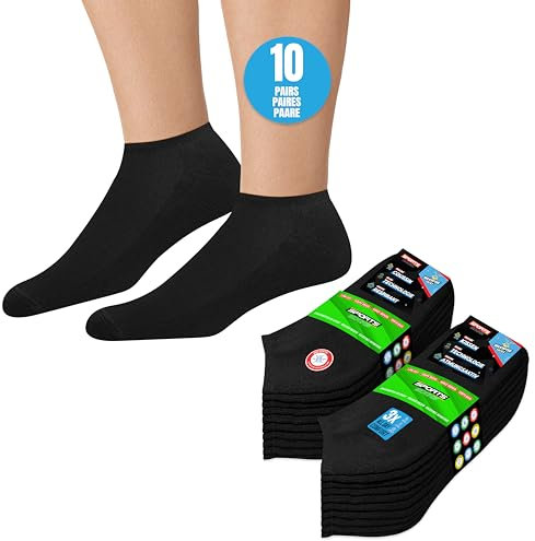 SOXCO Chaussettes Basses Homme 43-46 Socquettes Courtes Femme - Lot de 10 Paires (EU 43 46, Noir)