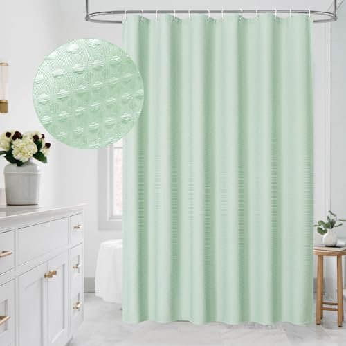 MitoVilla Tenda da doccia extra lunga, 183 x 213 cm, in tessuto a nido d'ape da 213,4 cm, per arredamento moderno e di lusso, tenda da doccia con trama a nido d'ape, 213,4 cm, verde menta