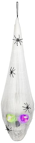 Boland - LED Dekoration Spinnennetz mit Schädel | Netz (60 cm), Totenkopf (20 x 15 cm) mit Licht, inkl. Batterie, Halloween, Horror Mottoparty