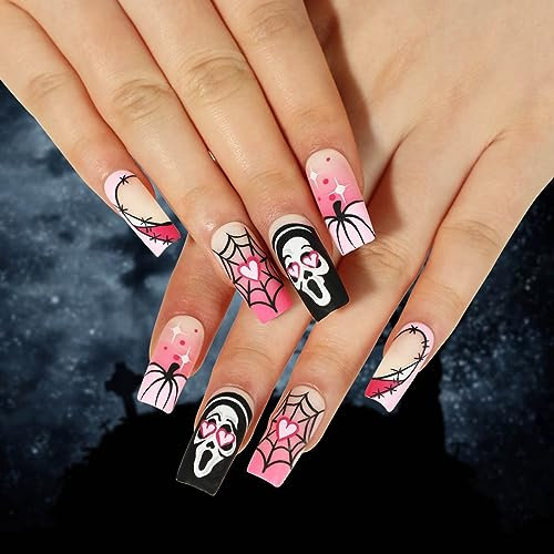 Clataly 24 Pz Halloween Chiodi Falsi Rosa Gradiente Amore Zucca Cobweb Teschio Chiodi Falsi Stampa Su Chiodi Falsi
