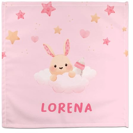 Rosa Servietten. Personalisierte Serviette mit Name. Baby-Serviette. Kinderservietten für die Schule. 50% Baumwolle. Kinderserviette. Personalisierte Geschenke. Kleine Hasenwolken