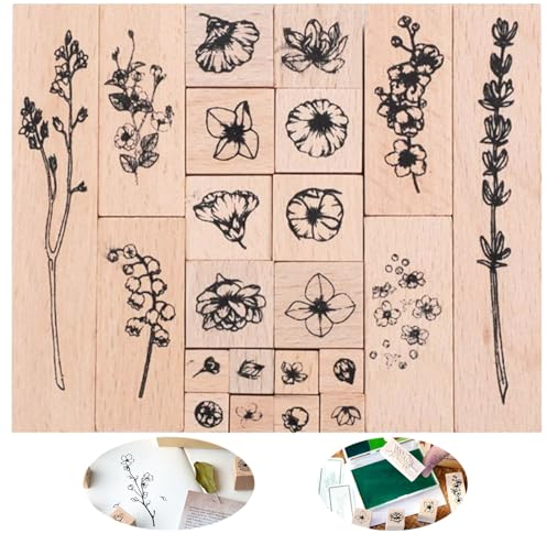 Holzstempel Scrapbooking Stempel Set 22 Stück Holzstempel Blätter Scrapbook Stempel Blatt Holzstempel Gummi Stempel Vintage Holzstempel Druckstempel für Scrapbooking Fotoalben Geschenk Handwerk