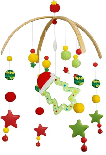 Weihnachten Mobile Baby Holz - Neugeborenes Baby mobile Visuell Anregung Abnehmbar Buntes Weihnachtsbaum Windspiel Bettglocke Spielzeug Anhänger, Geschenk für Mädchen Jungen