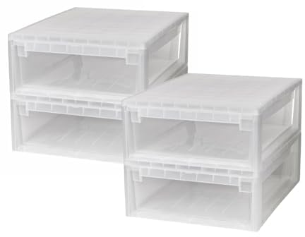 Kreher 4 XL Schubladenboxen, erweiterbare Ordnungsboxen mit Schublade, Kunststoff, Transparent, 39.6 x 52 x 17 cm