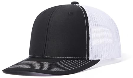 Truckercap Herren,Trucker Cap mit Mesh Netz,Meshcap größenverstellbar Baseball Cap,Sommer atmungsaktive Sun Cap,mit verstellbarem Schnallenverschluss für Draußen,Sport und Reisen,Schwarz A+Weiß