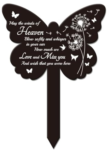 GLOBLELAND Butterfly Shaped Dandelion Garden Stake Memorial Remembrance Plaque Stake for Cemetery Acrylic Grave Stake Waterproof Sympathy Garden Stake for Yard Grave Cemetery