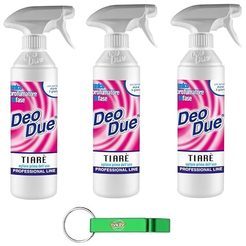 3x Deo Due Profumatore Bifase Ambiente Tiarè,Duftender Lufterfrischer Aufsprühen,Deodorant Parfümierer 500ml + Beni Culinari Kostenloser Schlüsselanhänger