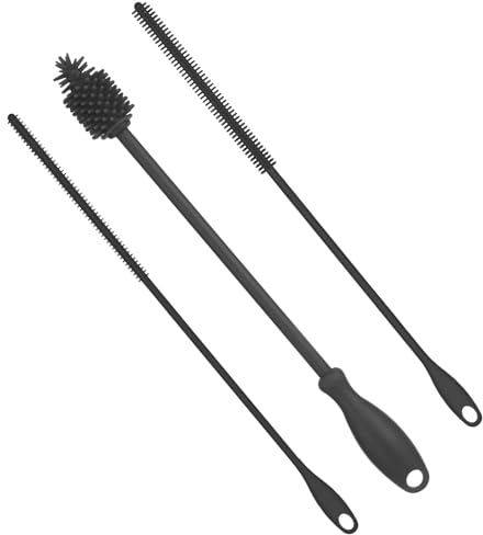 3pcs Straw Cleaner and Bottle Brush Set, Silicone Straw Brushes Bendable Long Bottle Cleaning Brush with Hanging Hole BPA-Free Straw Cleaner Brush Accessories for Tumblers Jars (Dark Gray)