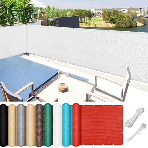 Brise Vue Balcon 45 x 375 cm Revêtement et Pare Vue de Balcon Clôture Brise Vue HDPE Pare Soleil avec Oeillets et Cordons, Facile a Poser pour Patio Extérieur Clôtures, Blanc