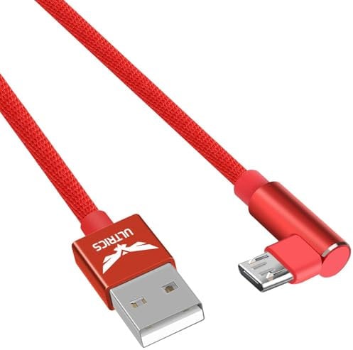 USB to Micro USB Cable 30CM, Braided Right Angle Micro USB Charger Cable, Fast Charging 90 Degree Data Sync Lead, Micro USB Charging Cable for Samsung Galaxy S7 Edge S6 S5 J7 J6 J5 A6 A10, Huawei, PS4