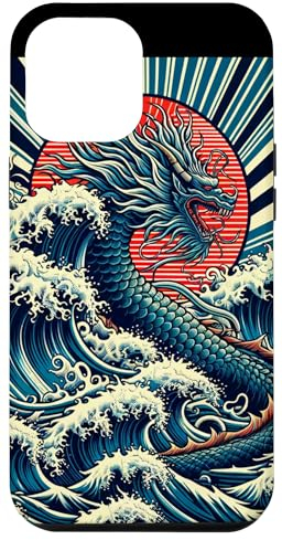 Hülle für iPhone 14 Pro Max Jahr des Drachen mit der großen Welle vor Kanagawa