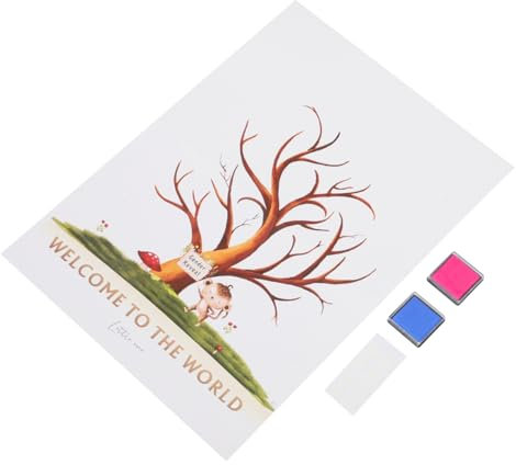 COHEALI 1 Set Gender Shower Decoration Poster Wedding Signs Guestbook Emblems Reception Shower Game Fingerprint Tree Guest Book Reveal Party Decorations Coated Paper