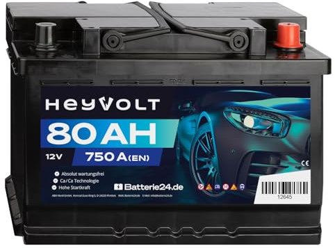 HeyVolt Autobatterie 12V 80Ah 670A Hochleistungs-Blei-Säure-Batterie, Langlebig, Kompatibel mit PKW,