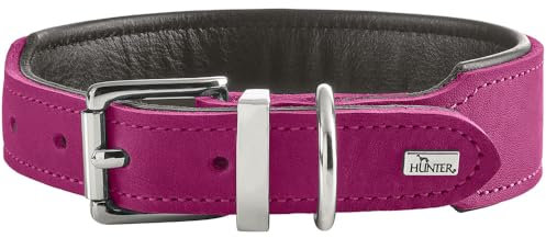 HUNTER Hundehalsband Malta, Farbe: Magenta, aus gefettetem Softvollrindleder, weich unterlegt, strapazierfähig, Brillante Farben, handgefertigt, Made in Germany, Größe: 55