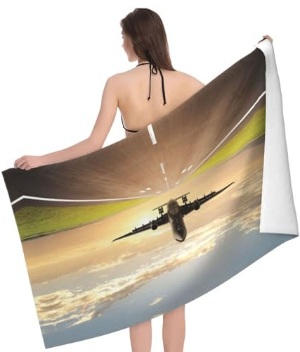 ESNAIUVCD Mikrofaser-Strandtuch mit Flugzeugdruck, schnell trocknend, groß, Badetuch, Reisehandtuch und Camping-Handtuch für Camping, Fitnessstudio, Strand und Schwimmen (130 x 80 cm)