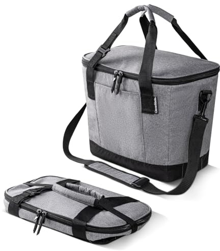 CleverMade Tahoe Collapsible Cooler, 30 Cans / 21 Qt Beach Folding Soft Beverage Tote, Shoulder Strap, Bottle Opener, Great Car Coolers for Travel, Cleans Easy Leak Proof - Gray/Black Gray/Midnight