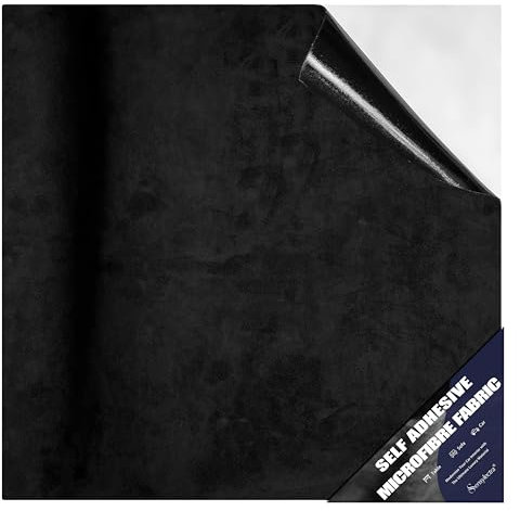 Mikrofaserstoff Selbstklebend,Stretch Wildleder Optik Kunstleder,Dehnbar Stoff Velours,Selbstklebender Stoff für Cockpit,Autositz (Schwarz, 150 * 40cm)