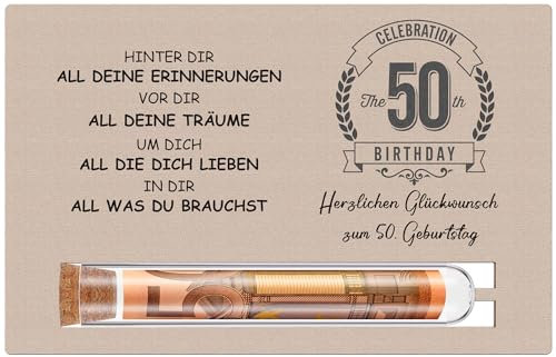Otuuz 50. Geburtstag Geldgeschenke Verpackung Männer und Frauen Enthält Holz 50. Geburtstagskarte und Reagenzglas Geld Gutschein Lustige Geschenkverpackung