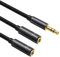 3.5mm Headphone Splitter Jack Cable,Male to Dual Female Stereo Audio Y Splitter Adapter,Earphone Headset Splitter Nylon Braided 2 Way Aux Headphones Mic Extension Cord 35cm (Black)