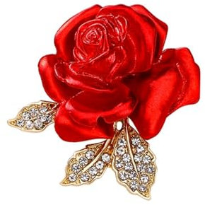 Émail Rose Fleur Broche Épinglette Pour Femme Plaqué Or Élégant Cristal Rouge Créatif 3D Floral Délicat Robe Accessoires De Costume Bijoux Mère