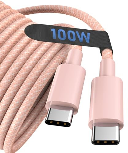 TIGOJH Type c 3M Braided USB-C to USB-C Cable for iPhone 16/pro/pro max/Plus, Galaxy S25, S24, Note10, Note9, Pixel 9, Pixel 8, iPad Pro, & More - Pink