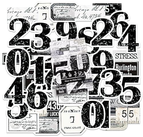 46 Stücke Zahl Aufkleber, Vintage Digital Tags Aufkleber für Kinder Teens Erwachsene Reisekoffer, Laptop, Planer, Kalender, Scrapbook, Koffer, Notizbücher, Journal