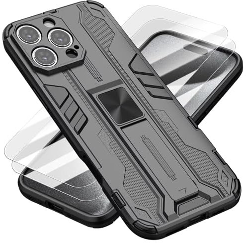 HAOFUGUI Handyhülle für iQOO 9 Hülle mit Stück Displayschutzfolie/Ständer Case Cover, Robust Fallschutz Handy hülle Outdoor Militär Cover-Schwarz