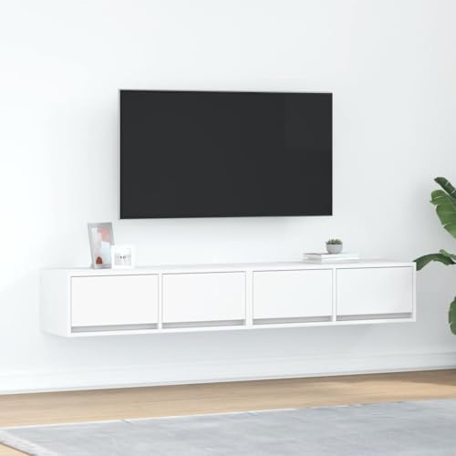 Natulvd 80 cm Floating TV Unit with 2 Drawers, 2 Set Wall Mounted TV Cabinet, Modern Floating Shelves Entertainment Media Console Center TV Bench for Living Room & Office (White)