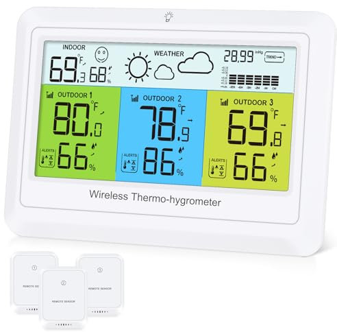 ORIA Termometro Igrometro Digitale, Stazione Meteorologica con 3 Sensori, Monitor di Temperatura e Umidità con Previsioni del Tempo, Pressione Barometrica, Valore MAX/MIN, Icona Comfort