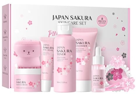 Sakura Set de Cuidado Facial, 8 Piezas Skincare Adolescentes Acessórios