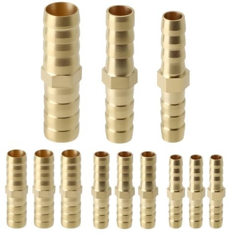 12 Pcs Brass Barbed Hose Fitting Straight Connector Coupler, 6mm 8mm 10mm Brass Barb Fittings and Hose Repair Connectors for Air Gas Water Pipe Fuel Line