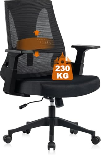 CLATINA 500lbs Big and Tall Office Chair - Wide Comfy Seat, Heavy Duty Mesh Ergonomic Computer Desk Chair with Adjustable Lumbar Support, Executive Task Chairs for Home Office Conference, Black, 1Pack