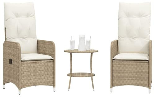 Snsowed Gartensessel 2 STK. Verstellbar mit Tisch Beige Poly Rattan, Gartenstühle, Gartenmöbel, Balkonstuhl, Garten Stühle, Terrassenstühle, Balkonmöbel - 365693