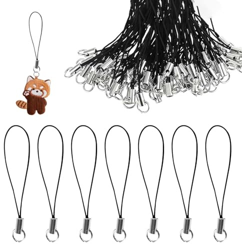 Zovator Phone Charm Strings, 100Pcs Phones Charm Making Kit 10 Colors Phone Keychain Strap Detachable Keychain Strings CellPhone Split Ring Strap Lanyard Decorations for Hanging Charms USB (Black)