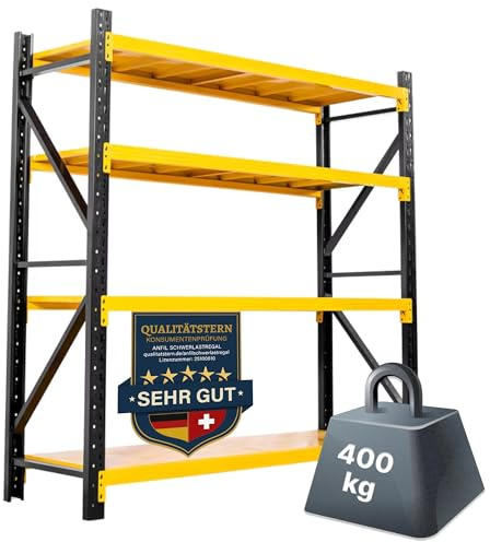 ANFIL® Schwerlastregal 200x150x50 cm – 400 kg Gesamttraglast, 100 kg pro Boden, stabiles Metallregal, 4 Böden, Garagenregal, Kellerregal, Lagerregal, Steckregal, 50 cm Tief, Einfache Montage